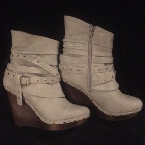 Cream Wedge Boots